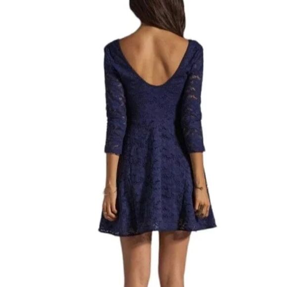 Free People Navy 3/4 Sleeve Lace Overlay Minidress Women's - Picture 2 of 13